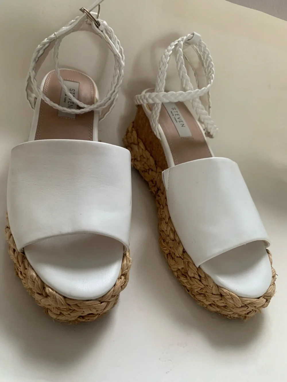 Women’s White Espadrille Platform Sandals with Braided Ankle Wrap